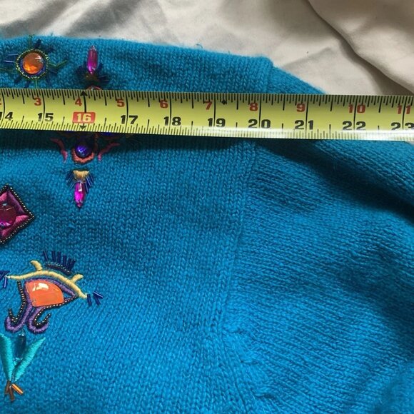 I.B. Diffusion VTG 90s Beaded Silk Blend Angora Sweater Women's Size M Blue - Picture 12 of 16
